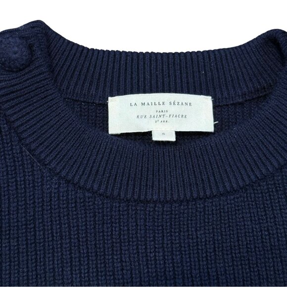 SEZANE Adel Jumper Sweater Buttons Navy $175 LIKE NEW S - Picture 6 of 8